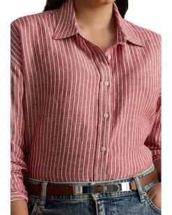 Plus Size Relaxed Fit Striped Linen Shirt