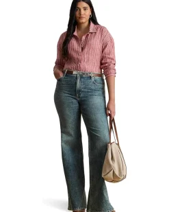 Plus Size Relaxed Fit Striped Linen Shirt