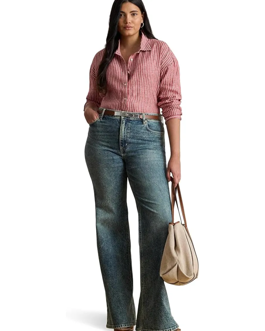 Plus Size Relaxed Fit Striped Linen Shirt