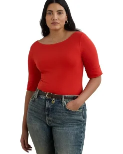 Plus Size Stretch Cotton Boatneck Top