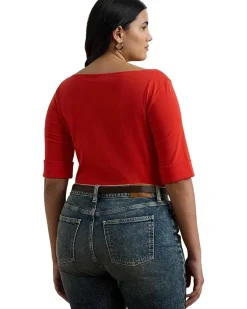 Plus Size Stretch Cotton Boatneck Top