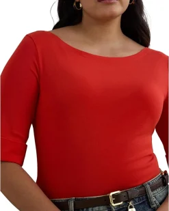 Plus Size Stretch Cotton Boatneck Top
