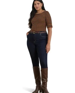 Plus Size Striped Stretch Cotton Boatneck Tee