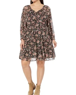 Plus Teresa Long Sleeve Tie Retro Mini Dress