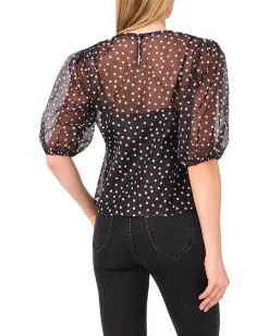 Polka Dot Balloon Short Sleeve Crew Neck Top