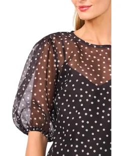 Polka Dot Balloon Short Sleeve Crew Neck Top