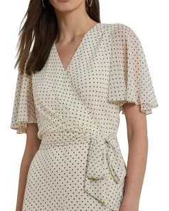 Polka Dot Georgette Surplice Dress