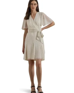 Polka Dot Georgette Surplice Dress