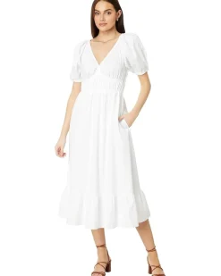 Poplin V-Neck Midi Dress
