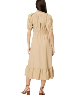 Poplin V-Neck Midi Dress