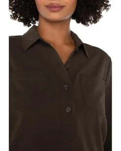 Popover Long Sleeve Shirt With Elastic At Waist