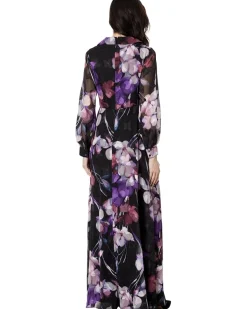 Printed Floral Long Sleeve Shirt Dress Gown