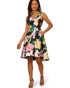 Printed Mikado Short Dress