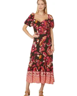 Printed Puff Sleeve Midi Dress