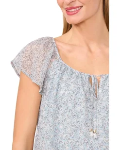 Printed Round Neckline Flutter Slv Top