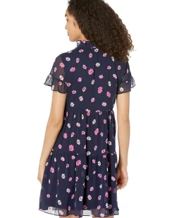 Printed Ruffle Neck Dress