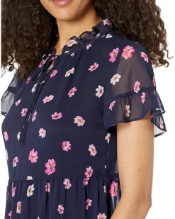 Printed Ruffle Neck Dress