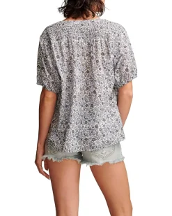 Printed Smocked Shoulder Blouse