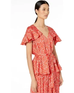 Printed Top with Ruffled Sleeves