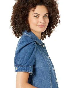 Puff Sleeve Denim Mini Dress in Walk in The Park