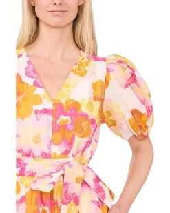 Puff Sleeve Maxi Dress With Waist Tie