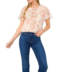 Raglan Flutter Sleeve Pleated Bow Blouse