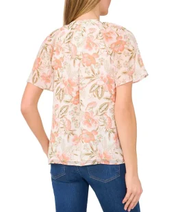 Raglan Flutter Sleeve Pleated Bow Blouse