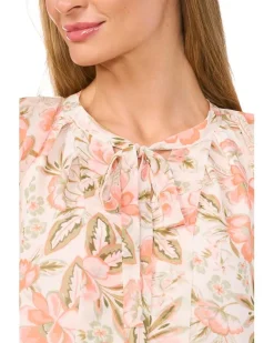 Raglan Flutter Sleeve Pleated Bow Blouse