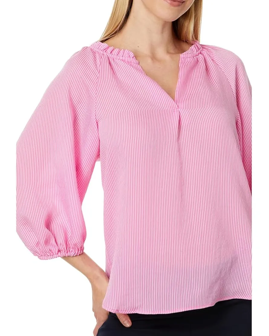 Raglan Puff Sleeve Blouse W/ Ruffle Neck