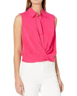 Renata Front Twist Sleeveless Blouse w/ Collar