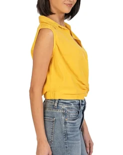 Renata Front Twist Sleeveless Blouse w/ Collar