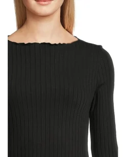 Rib Long Sleeve Slash Neck