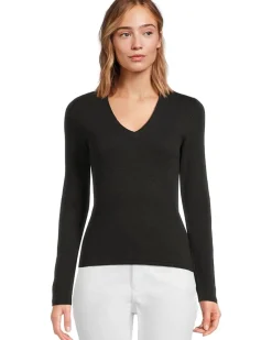 Rib Slub Long Sleeve V-Neck