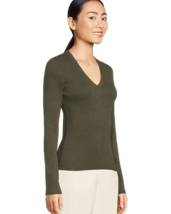 Rib Slub Long Sleeve V-Neck