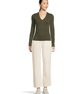 Rib Slub Long Sleeve V-Neck