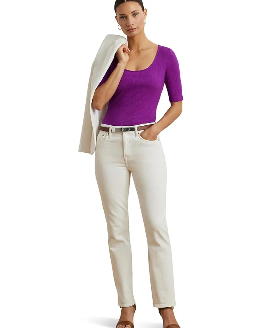 Rib-Knit Cotton-Blend Elbow-Sleeve Tee