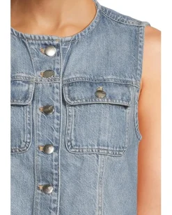 Round Neck Button Denim Shell In Robertson Wash