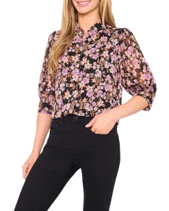 Ruched Sleeve Hidden Placket Blouse