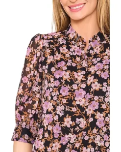 Ruched Sleeve Hidden Placket Blouse