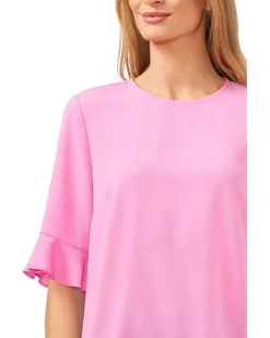 Ruffle Cuff Crew Neck Blouse