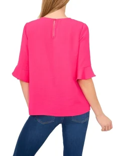 Ruffle Cuff Crew Neck Blouse