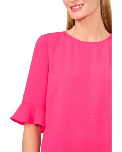 Ruffle Cuff Crew Neck Blouse