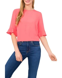 Ruffle Cuff Crew Neck Blouse