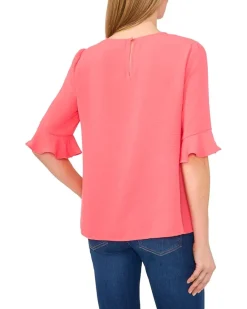 Ruffle Cuff Crew Neck Blouse
