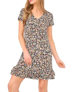 Ruffled Hem V-neck Knit Dress