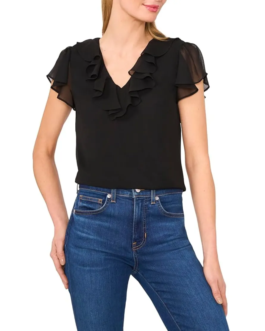 Ruffled V Neck Top