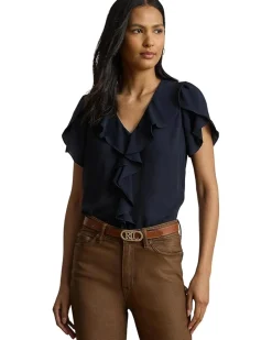 Ruffle-Trim Georgette Blouse