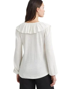 Ruffle-Trim Jersey Tie-Neck Top