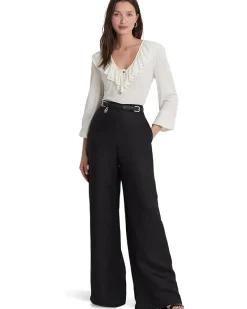 Ruffle-Trim Jersey Tie-Neck Top