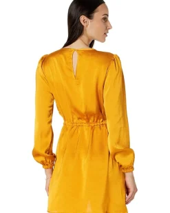 Satin Long Sleeve Flounce Dress
